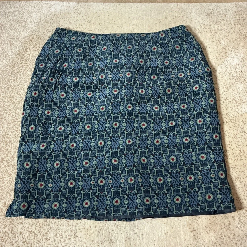 Merona Womens 20W Blue Silk Medallion Print‎ Midi Skirt Lined Plus Size RN 17730